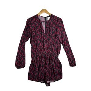 Express Women's Floral‎ Pattern Sundress Black and Red Romper Size Small NWT